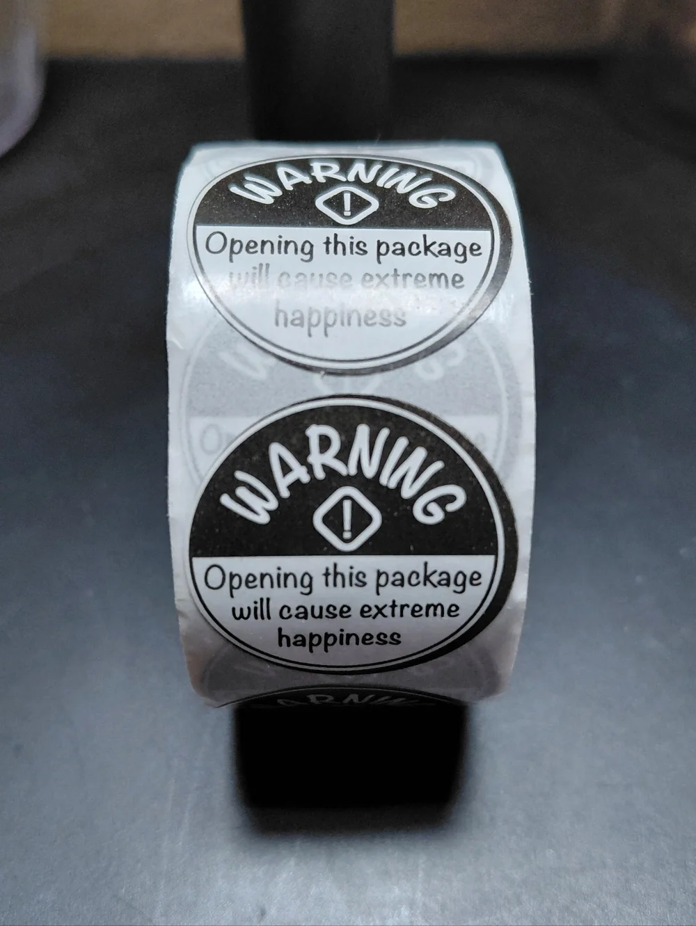 500ct. Warning Waterproof- Black & White Round Stickers/3 Random Polymailers 1